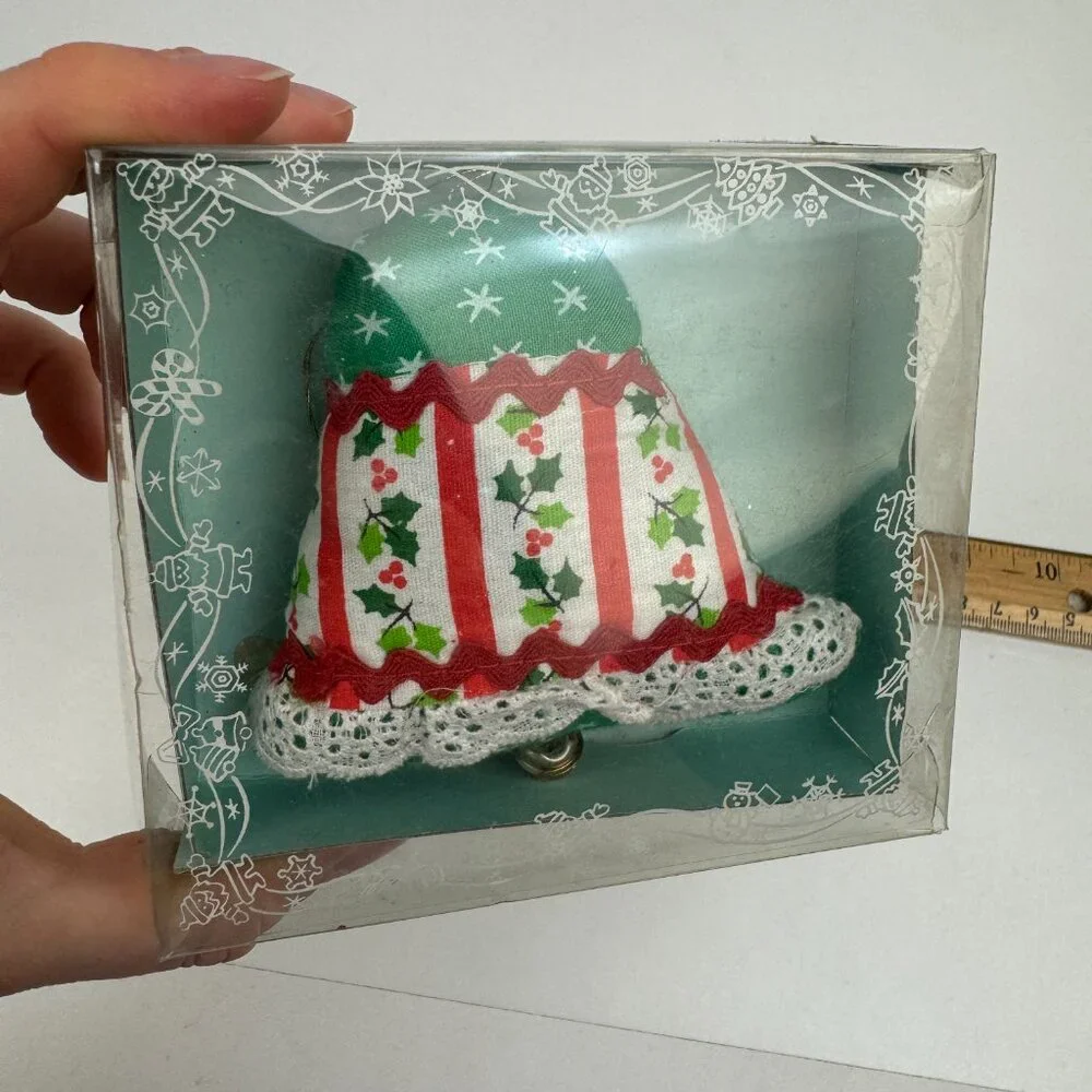 Vtg‎ 1984 Calico Christmas Scented Cloth Ornament Bell Shape w Original Box READ